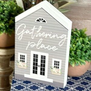 NEW! Cottage Farmhouse Gathering Place Gray & Whitewashed Solid Wood Home Sign
